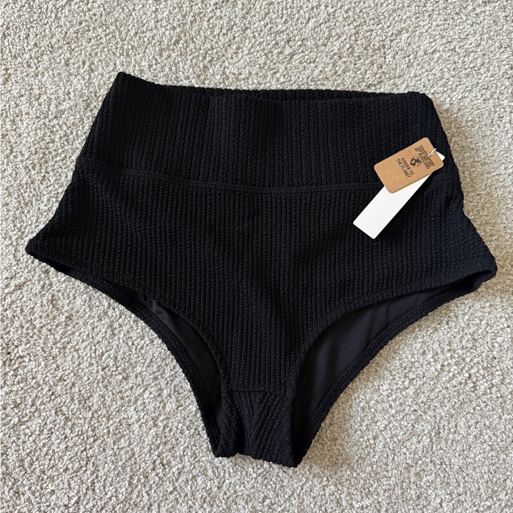 Pink by victoria secret Black High-Waisted Textured cheeky bathing suit bottoms
